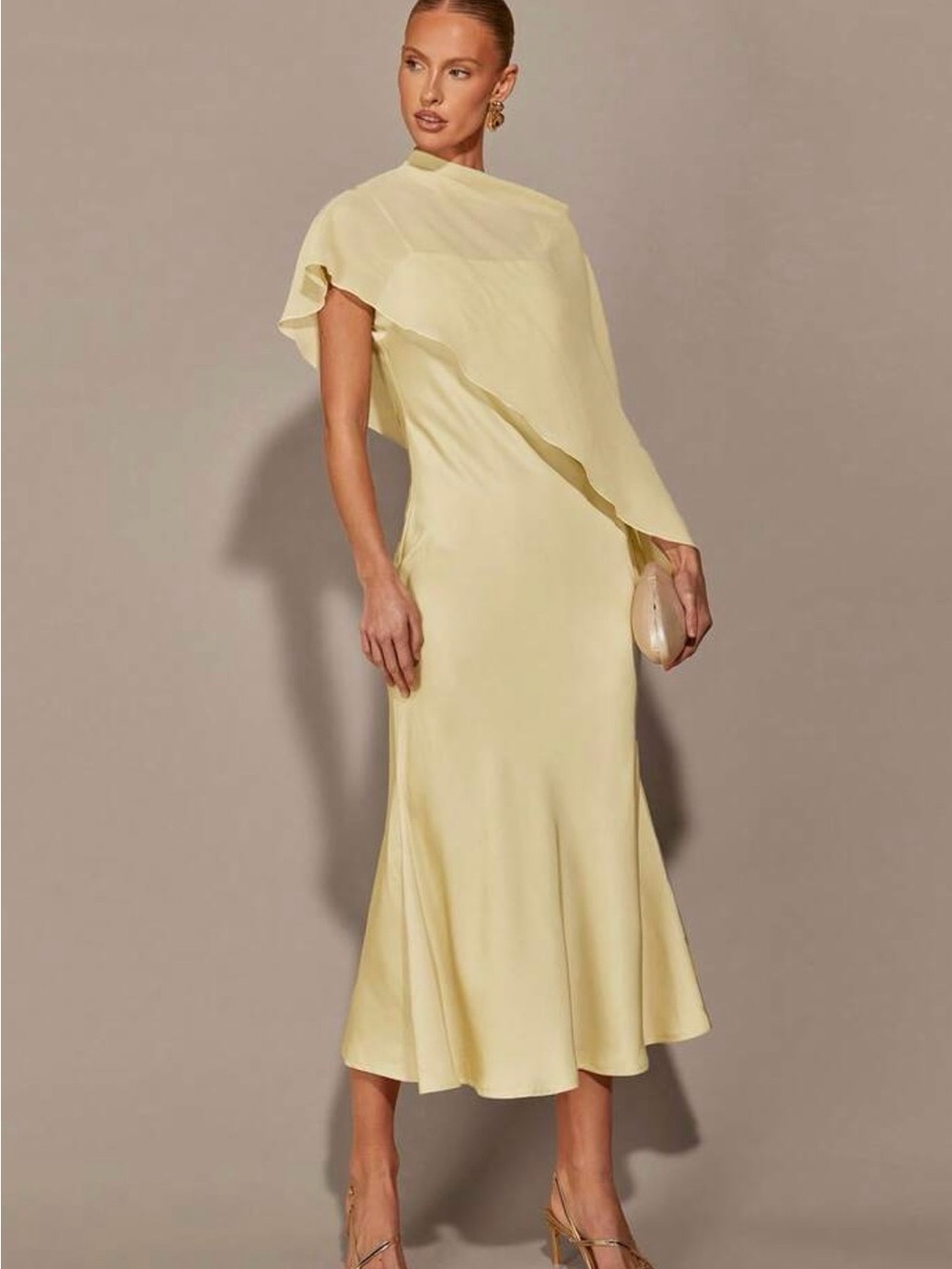 Elegant Pale Yellow Asymmetric Midi Dress